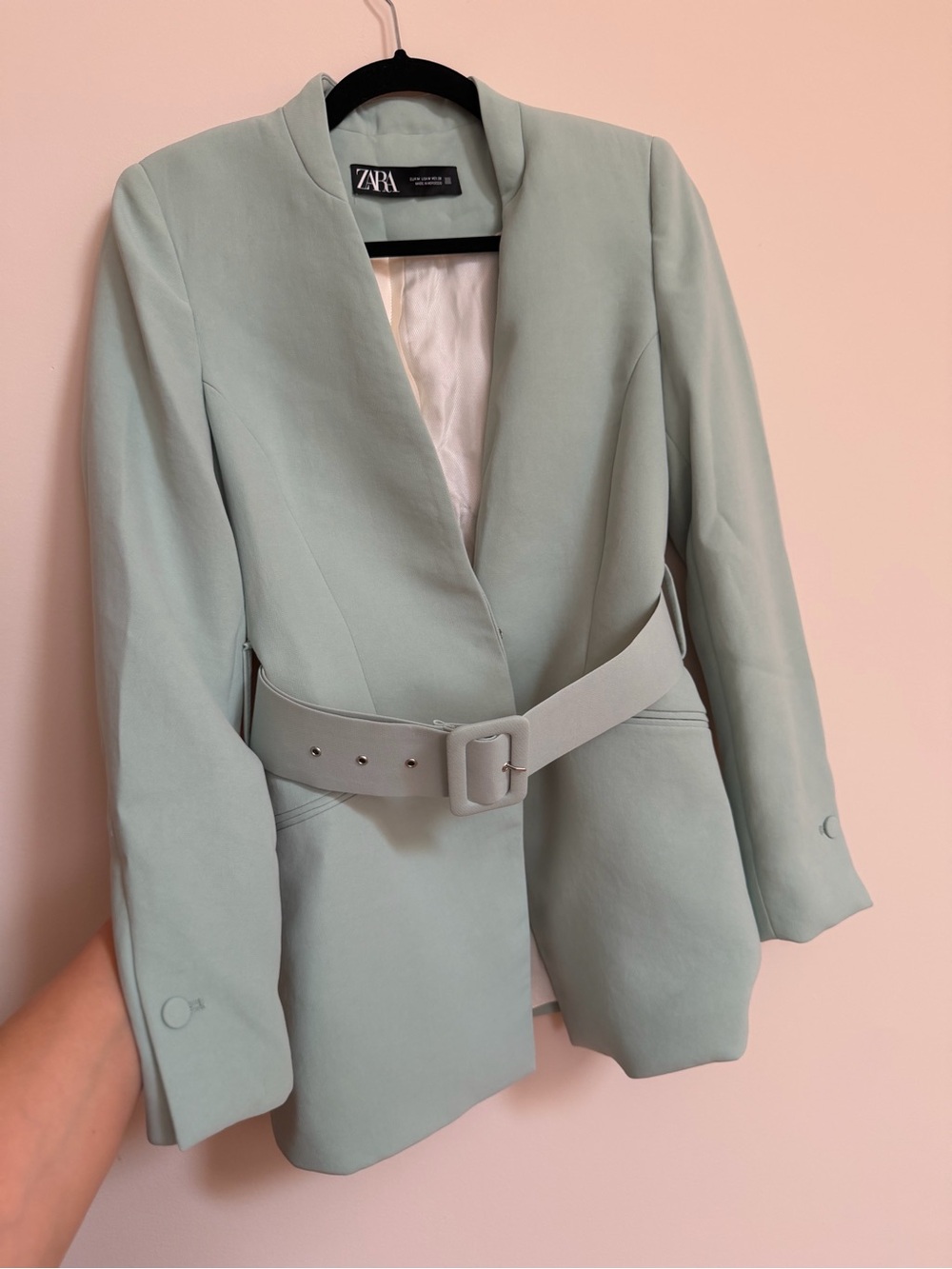 Zara Light Mint Belted Blazer Jacket